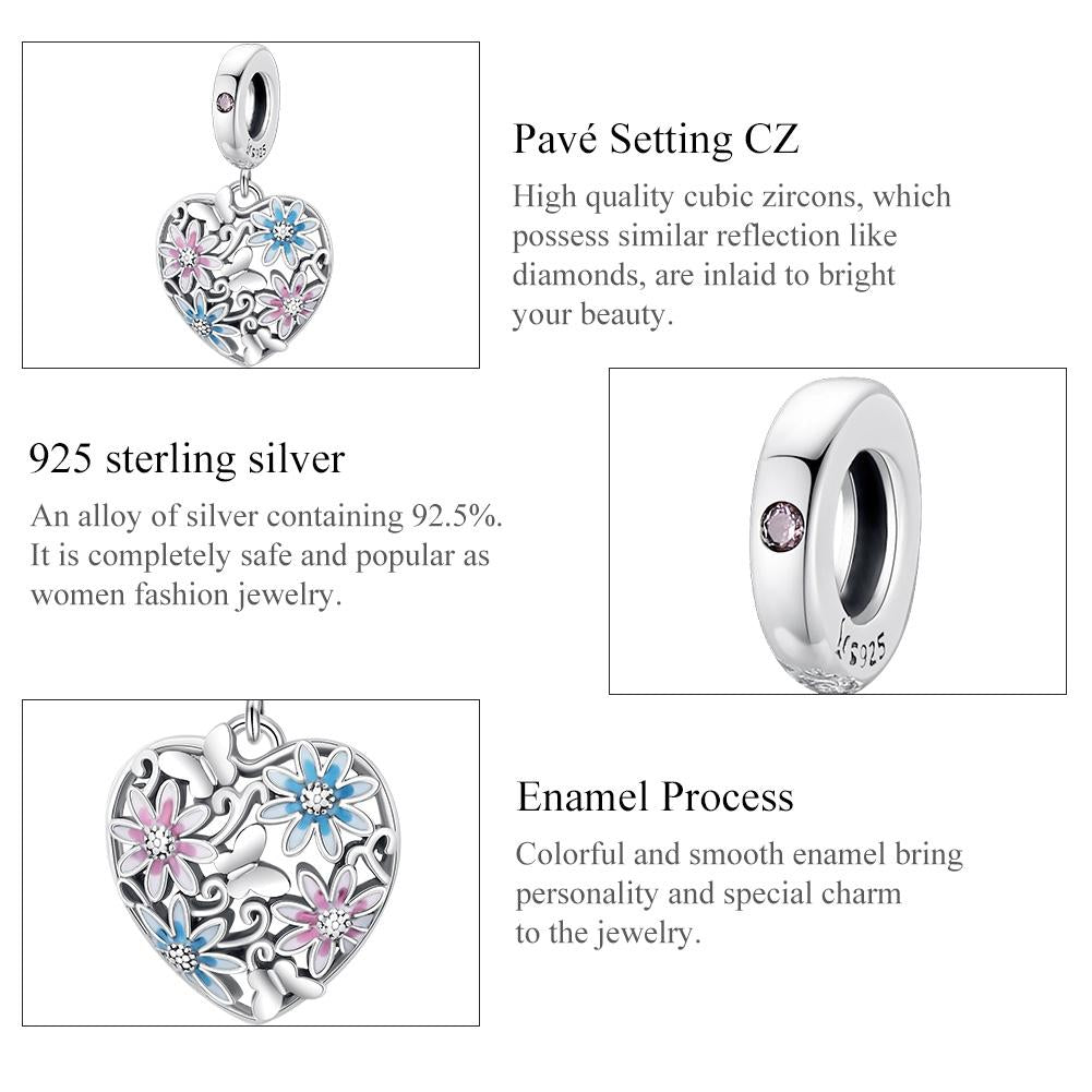 925 Sterling Silver Secret Garden Heart Pendant For Diy Bracelets & Necklaces 5