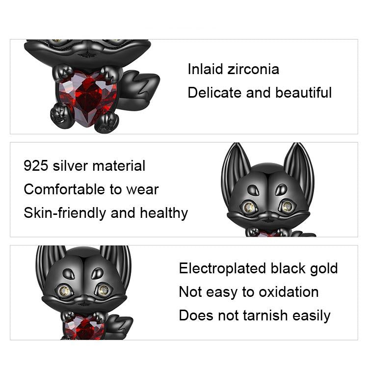 925 Sterling Silver Small Fox Bracelet With Black Gold Plating And Beads 3