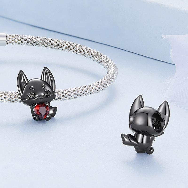 925 Sterling Silver Small Fox Bracelet With Black Gold Plating And Beads 5