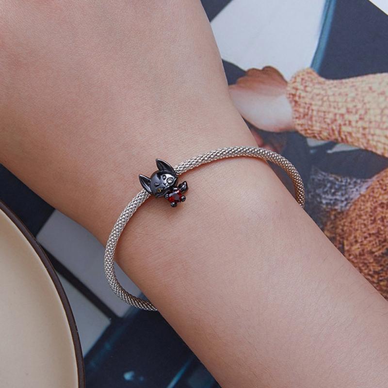 925 Sterling Silver Small Fox Bracelet With Black Gold Plating And Beads 6