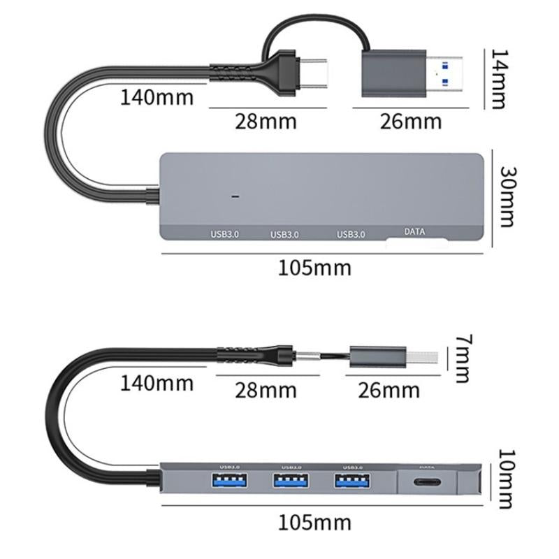 Usb / Type-C Hub Adapter 3 Usb 3.0 + Type-C Ports 6