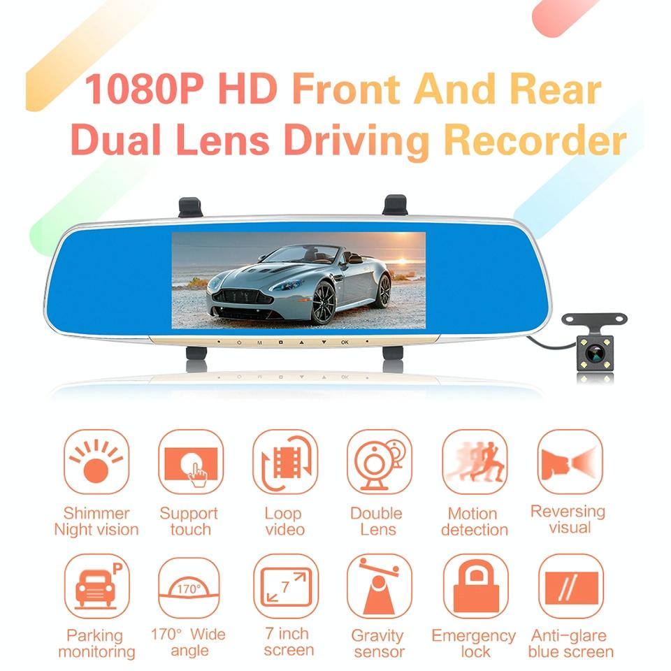 7 Lcd Touch Screen Rear View Mirror Car Recorder with Separate Camera 12