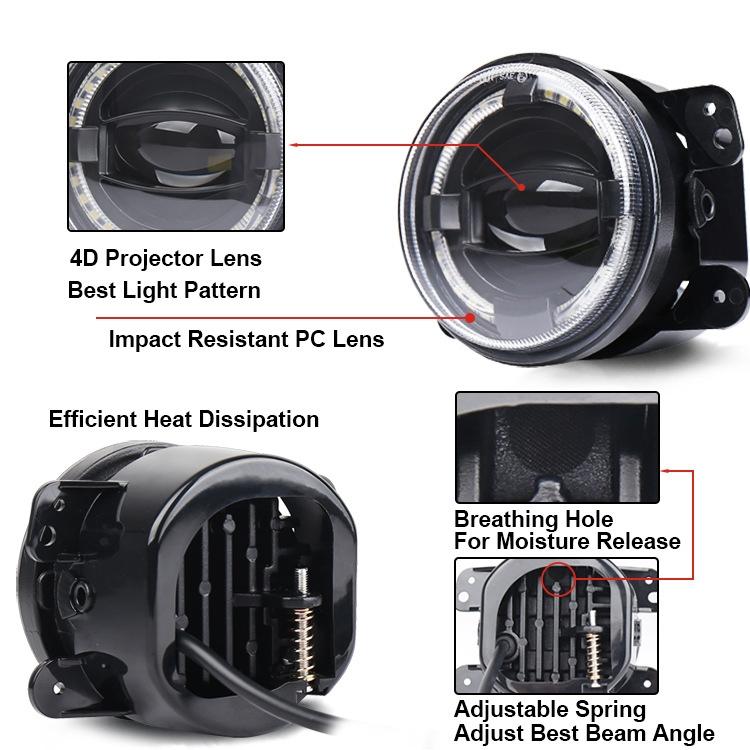 2 Pcs 4 Inch Car Led Angel Eyes Spotlight Modified Fog Lights For Jeep Wrangler / Dodge / Chrysler Pt Cruiser 5