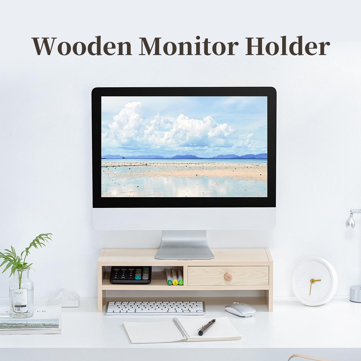 Wood Grain Monitor Stand with Drawer - 2 Layers 6