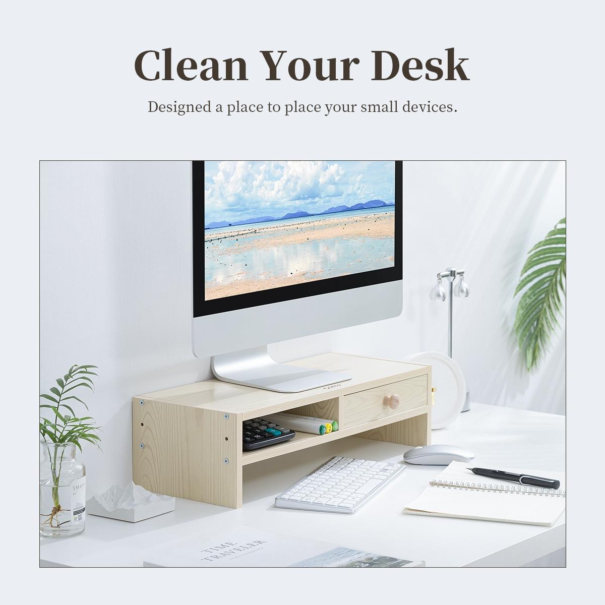 Wood Grain Monitor Stand with Drawer - 2 Layers 10