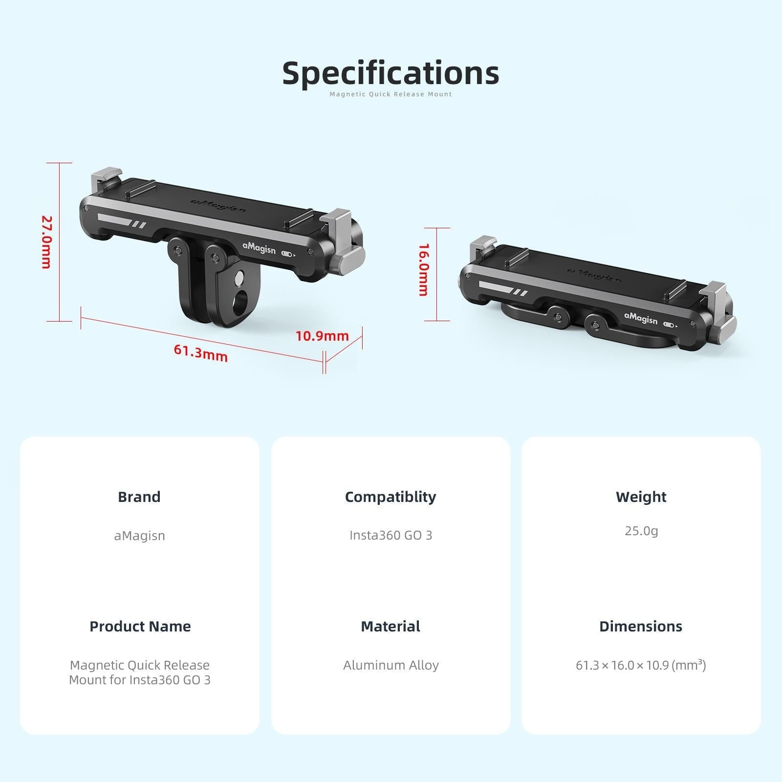 Insta360 Go 3 Magnetic Fast Disassembly Seat Bracket for Sports Camera 8