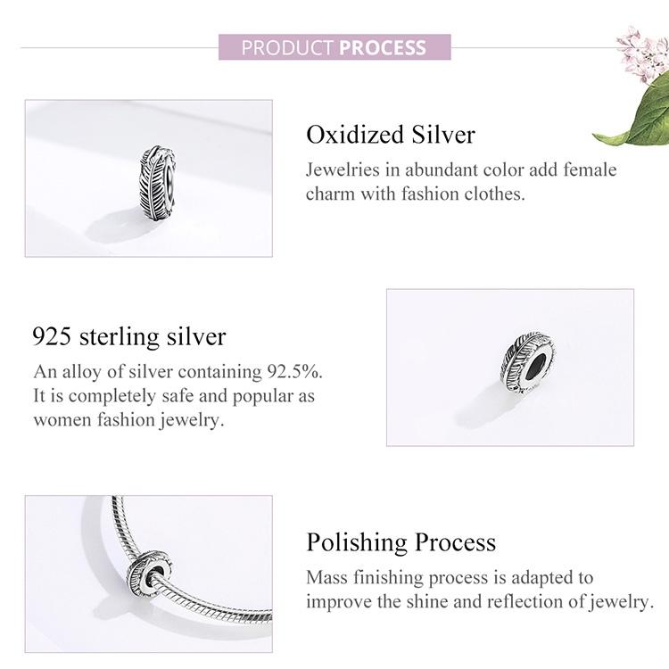 925 Sterling Silver Boho Feather Beads For Diy Bracelets 6