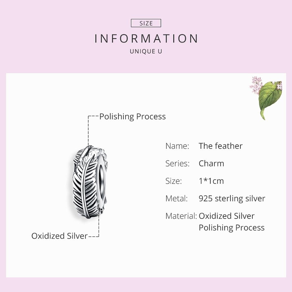 925 Sterling Silver Boho Feather Beads For Diy Bracelets 7