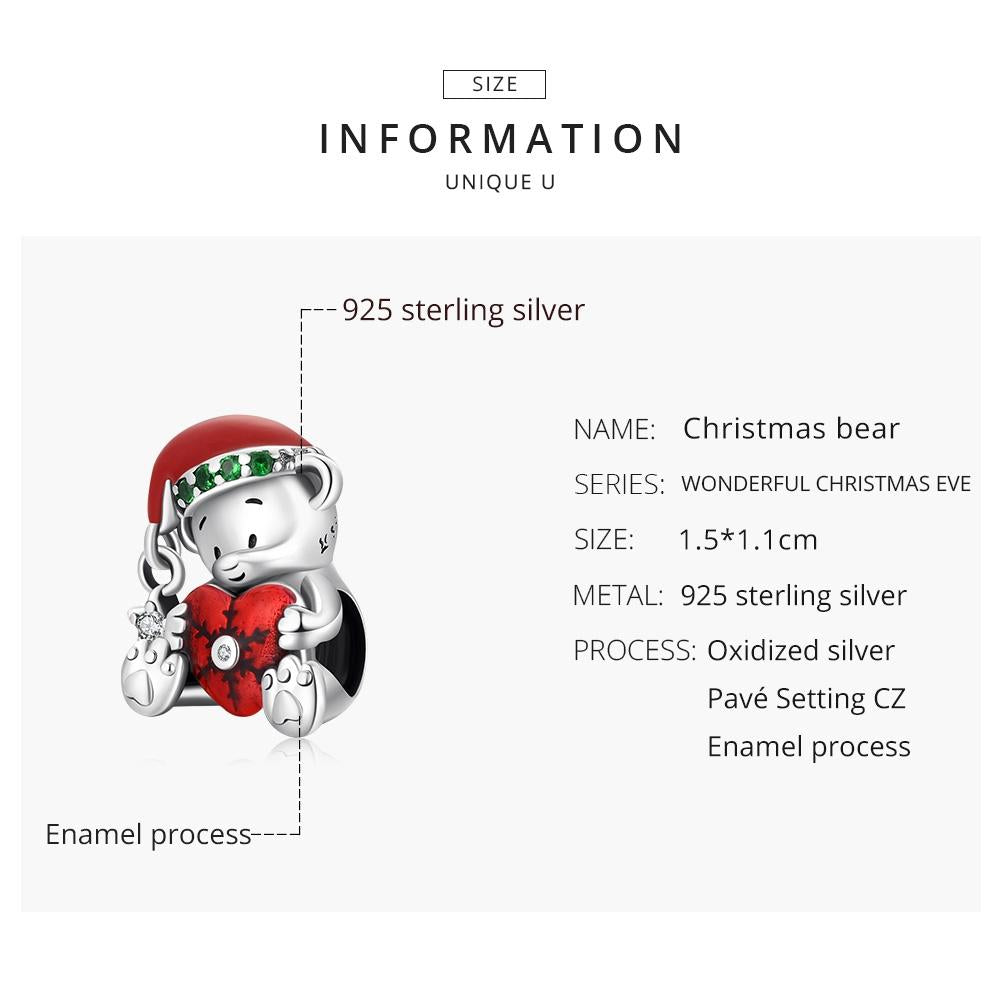 925 Sterling Silver Christmas Bear Charm For Diy Bracelets & Necklaces 4