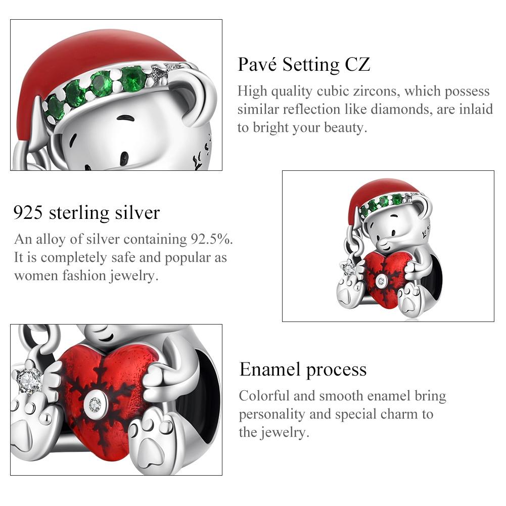 925 Sterling Silver Christmas Bear Charm For Diy Bracelets & Necklaces 5