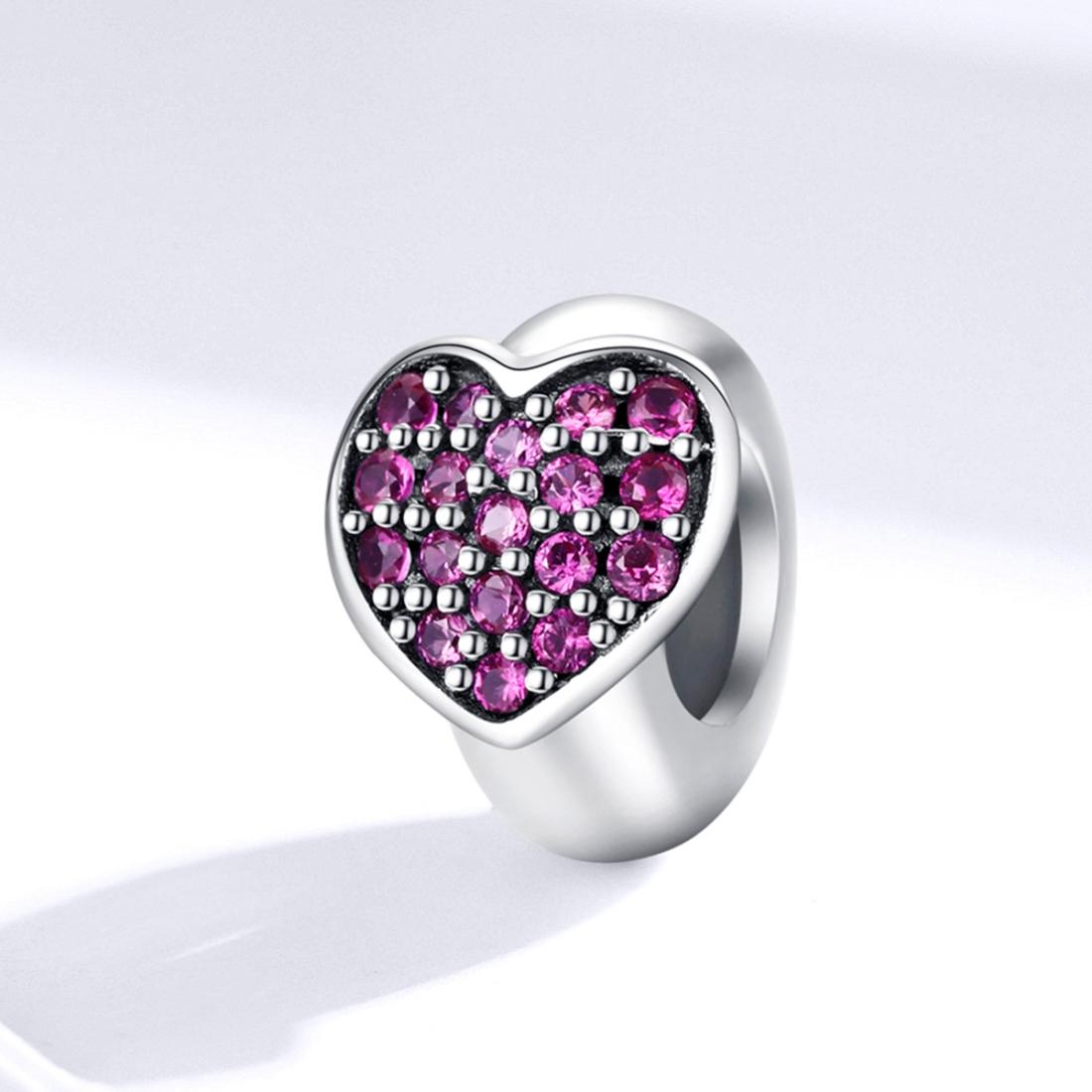 925 Sterling Silver Love Heart Pink Zircon Bracelet / Necklace Charm 3