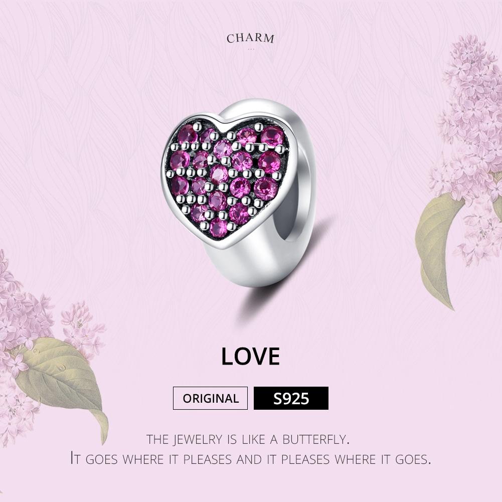925 Sterling Silver Love Heart Pink Zircon Bracelet / Necklace Charm 4