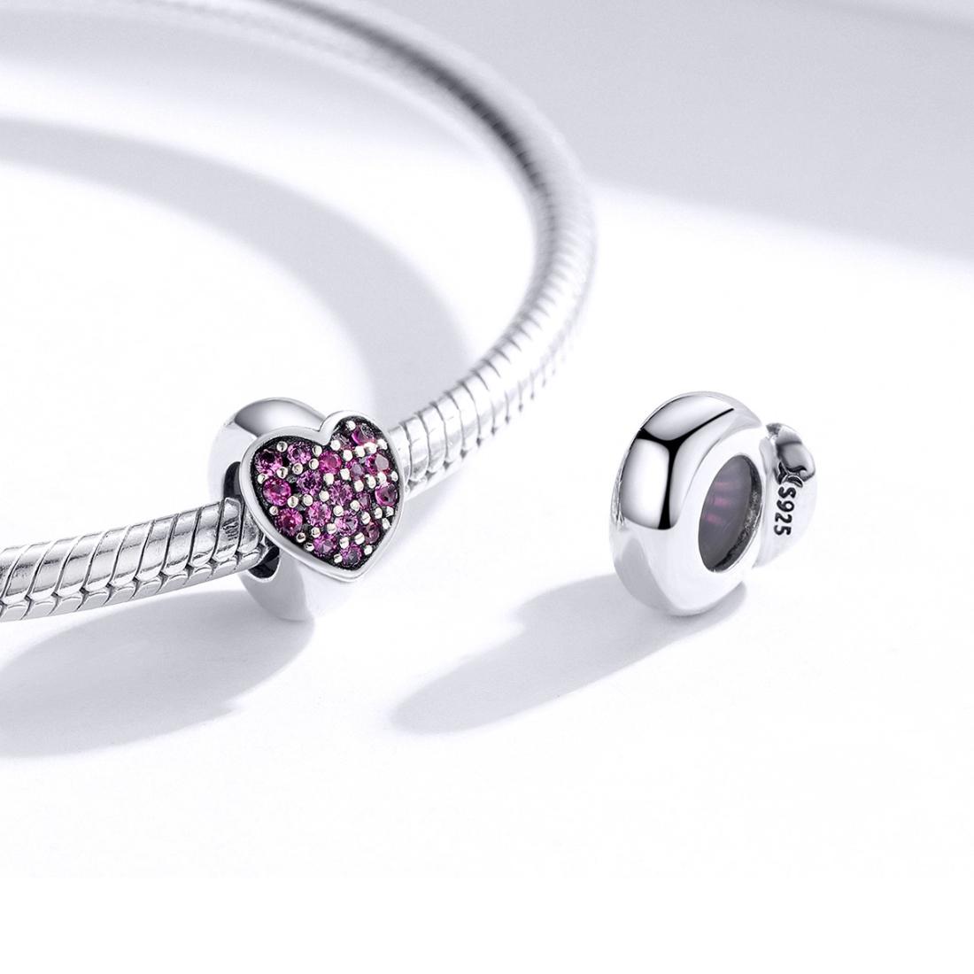 925 Sterling Silver Love Heart Pink Zircon Bracelet / Necklace Charm 7