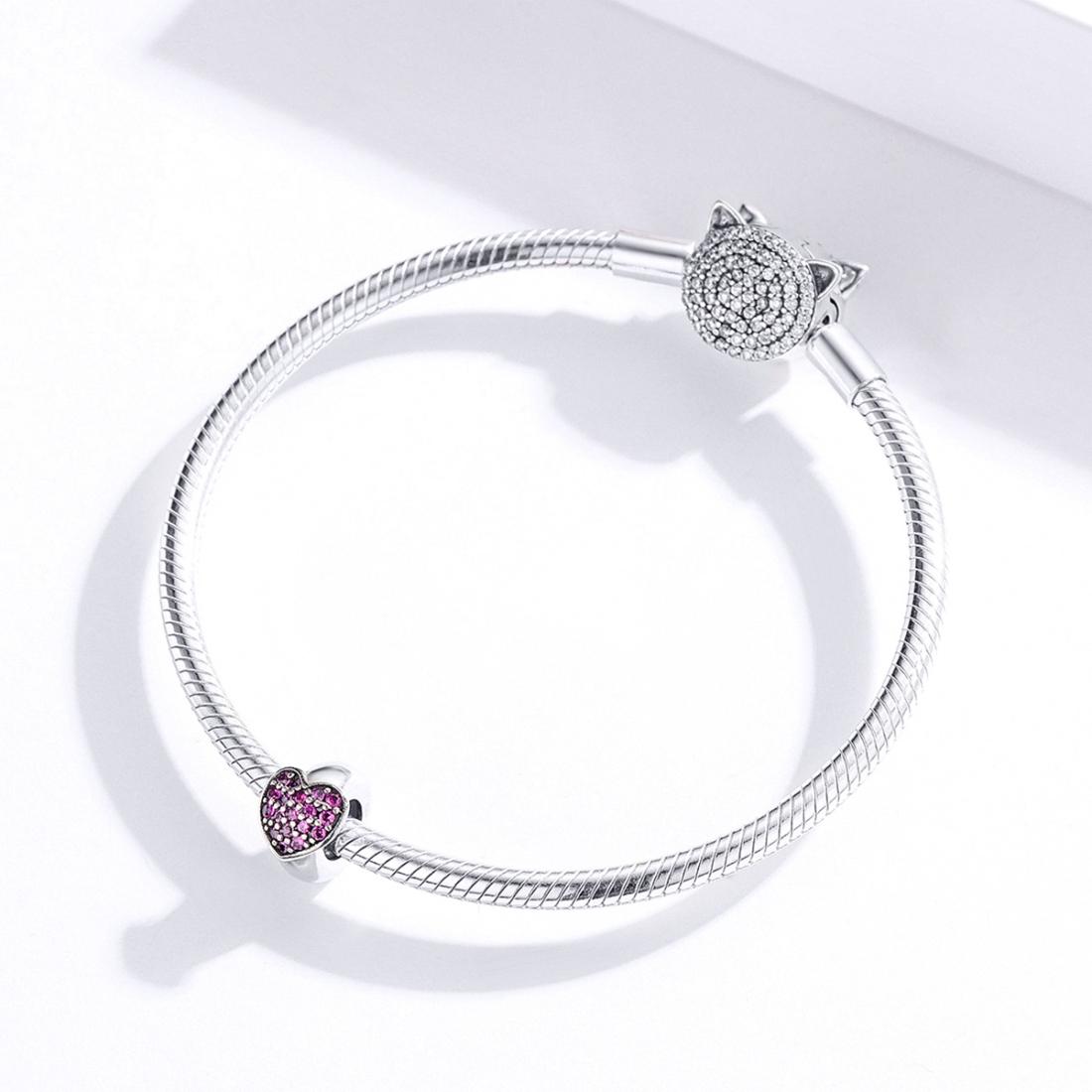 925 Sterling Silver Love Heart Pink Zircon Bracelet / Necklace Charm 8