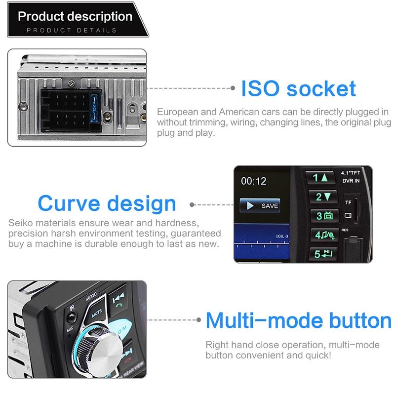 Universal Car Radio Receiver Mp5 Player 4.1 Hd Screen Fm & Bluetooth Remote Control 13