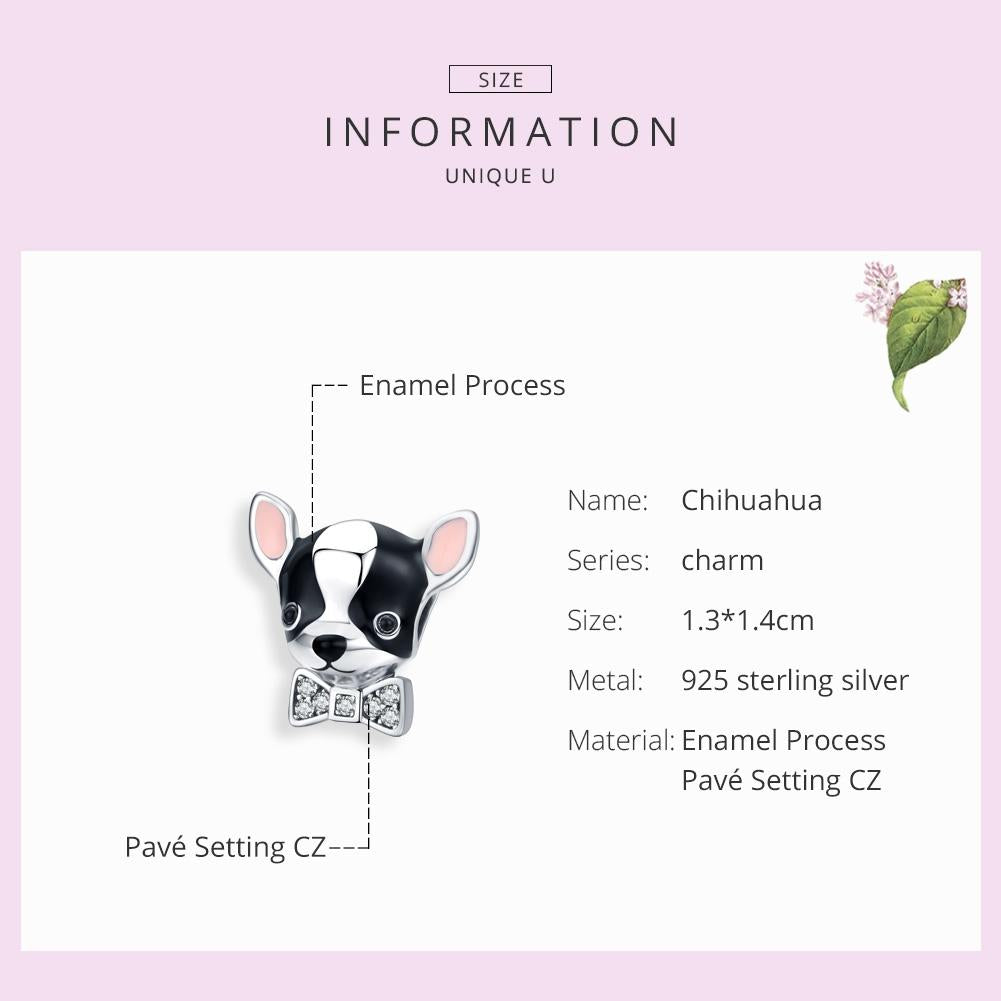 925 Sterling Silver Charming Chihuahua Beaded Bracelet 6