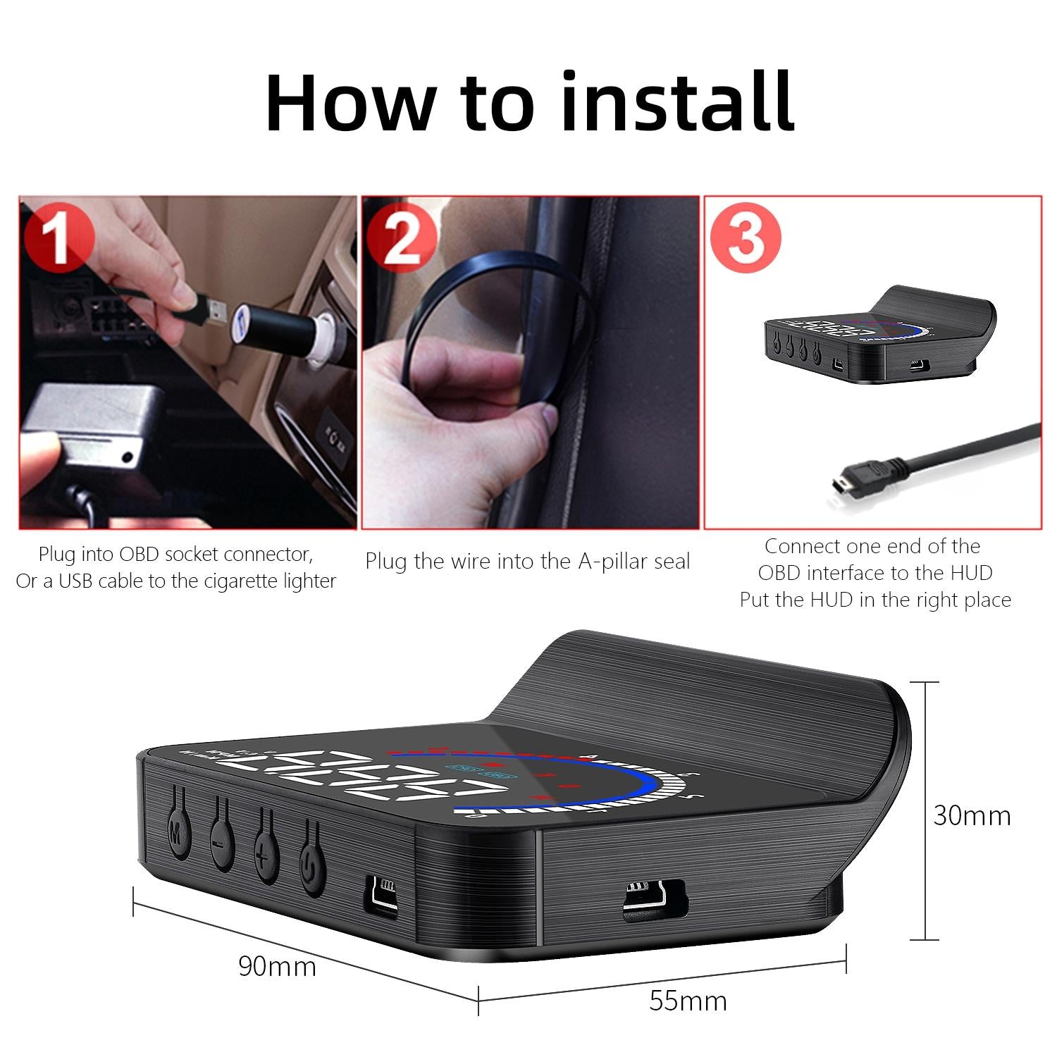 Hud Car Display Overspeed Speed Temp Alarm Obd2 + Gps 13