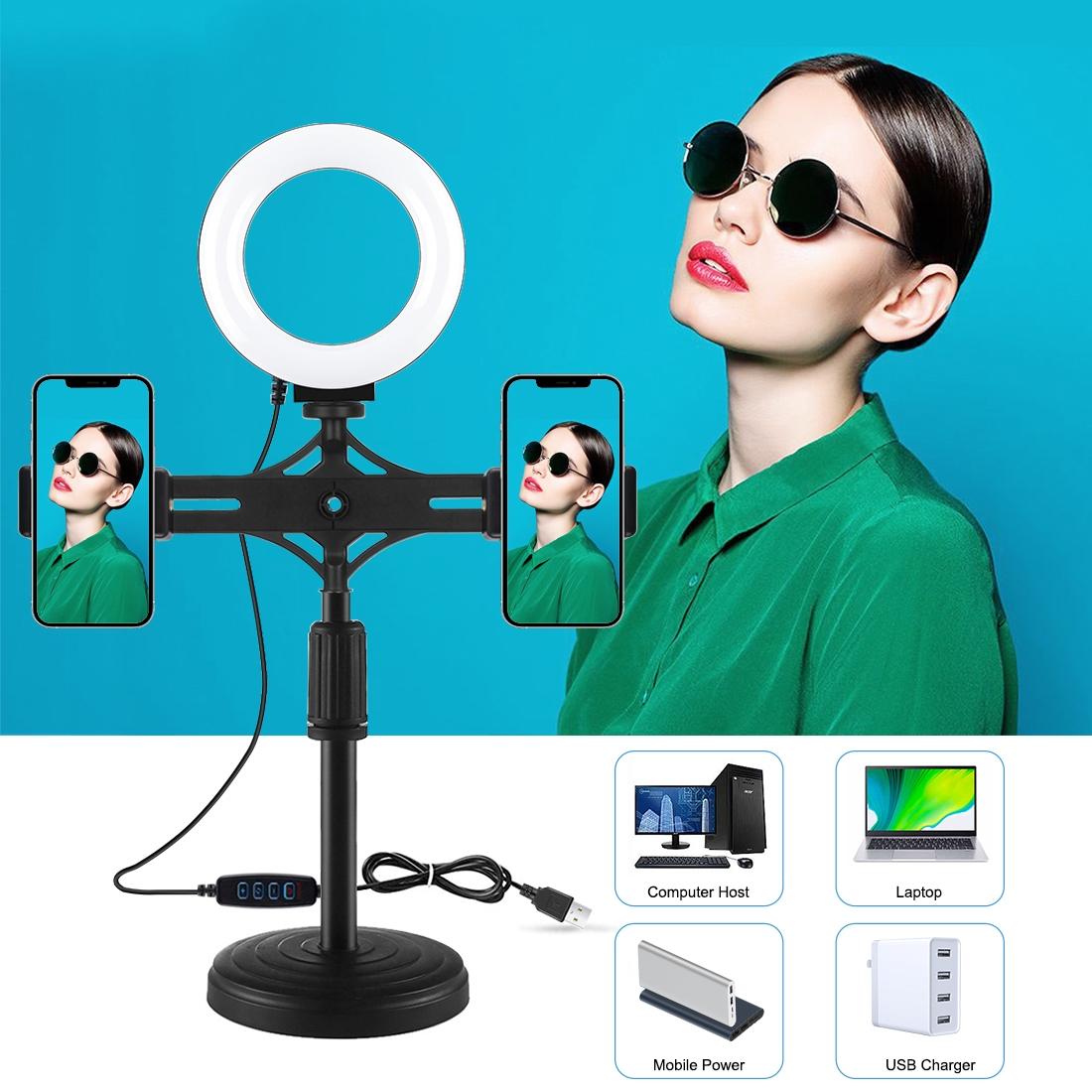 Horizontal Dual Phone Brackets Desktop Ring Light Kit - 4.7 Inch 7
