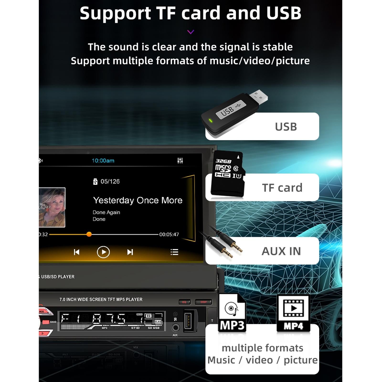 7 Inch Hd Car Mp5 Player W / Gps Bluetooth Mirror Link Fm Tf & Usb 5