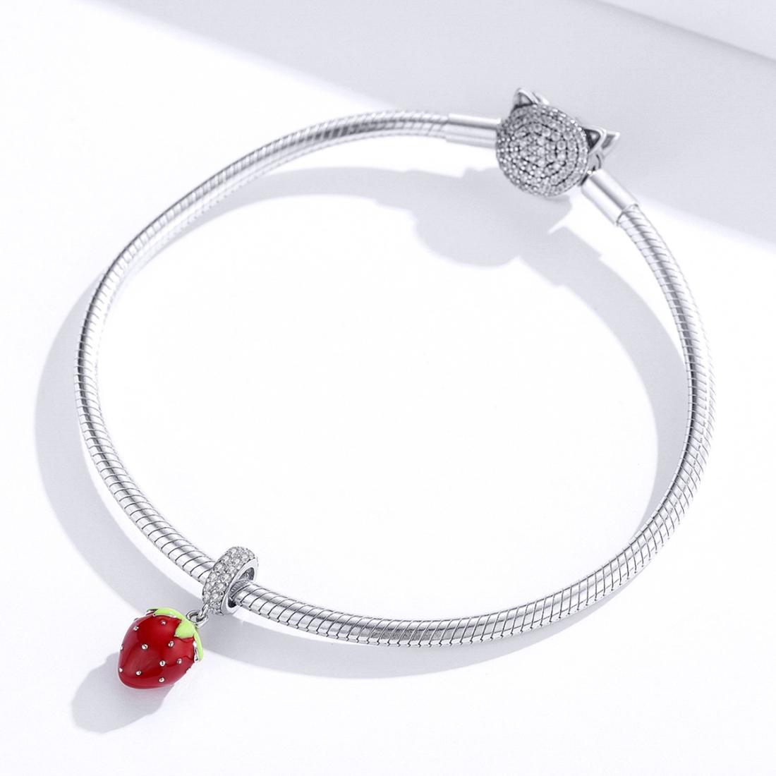 925 Sterling Silver Beaded Strawberry Pendant For Diy Bracelets 5