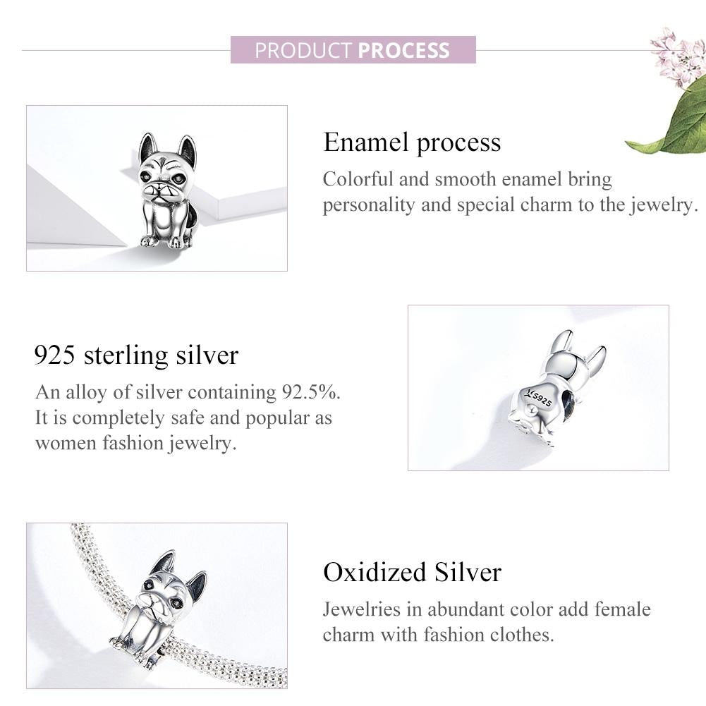 925 Sterling Silver French Bulldog Beaded Diy Bracelet 5