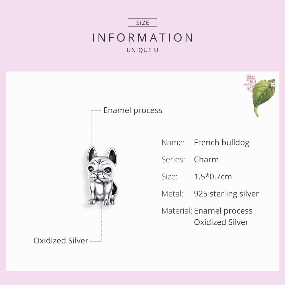 925 Sterling Silver French Bulldog Beaded Diy Bracelet 6