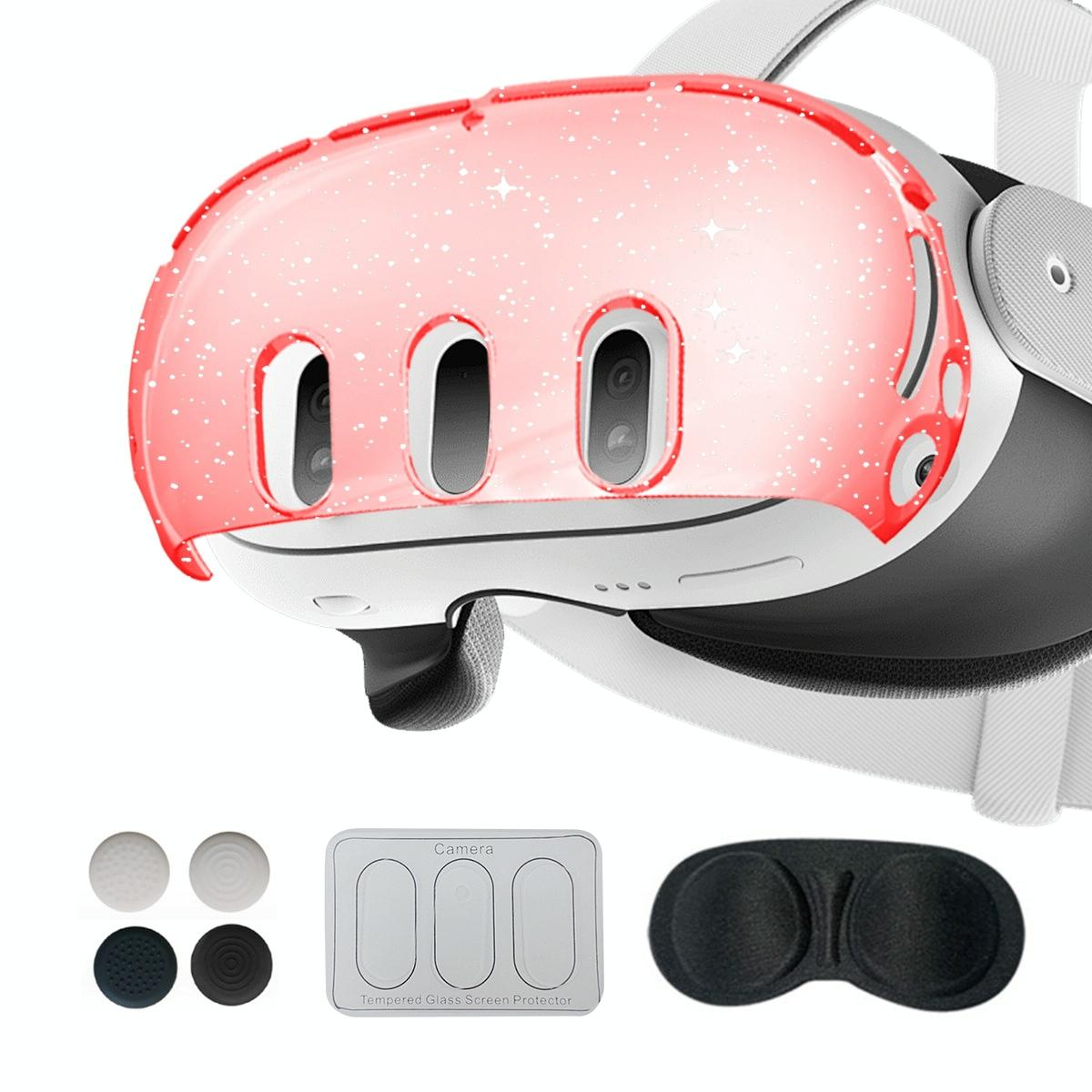 Glitter Protective Shell for Meta Quest 3 - 7 in 1 - Single Shell Glitter Transparent Red