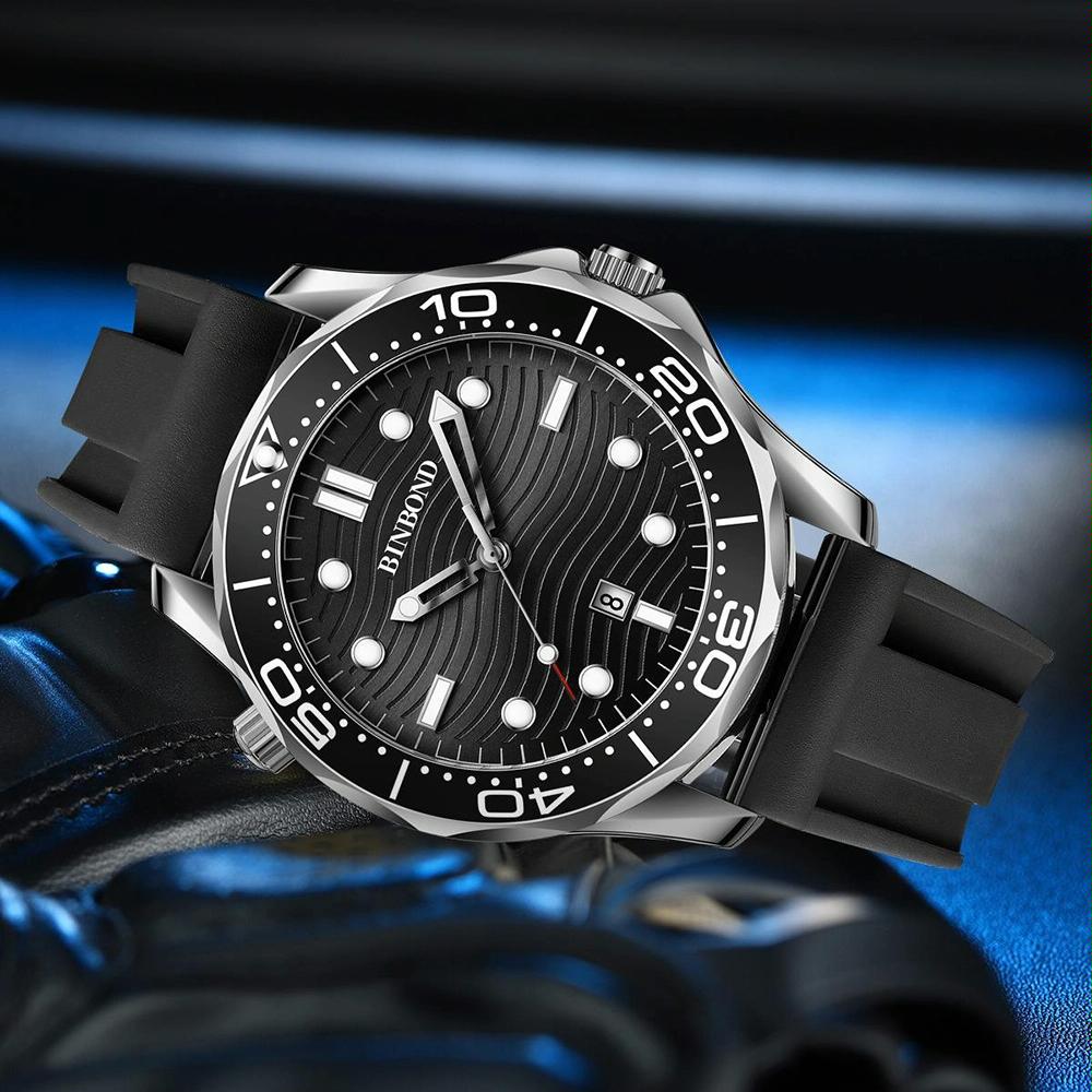 30m Waterproof Men Quartz Watch - Black Steel with Inter-gold Accents and Luminous Dial 4