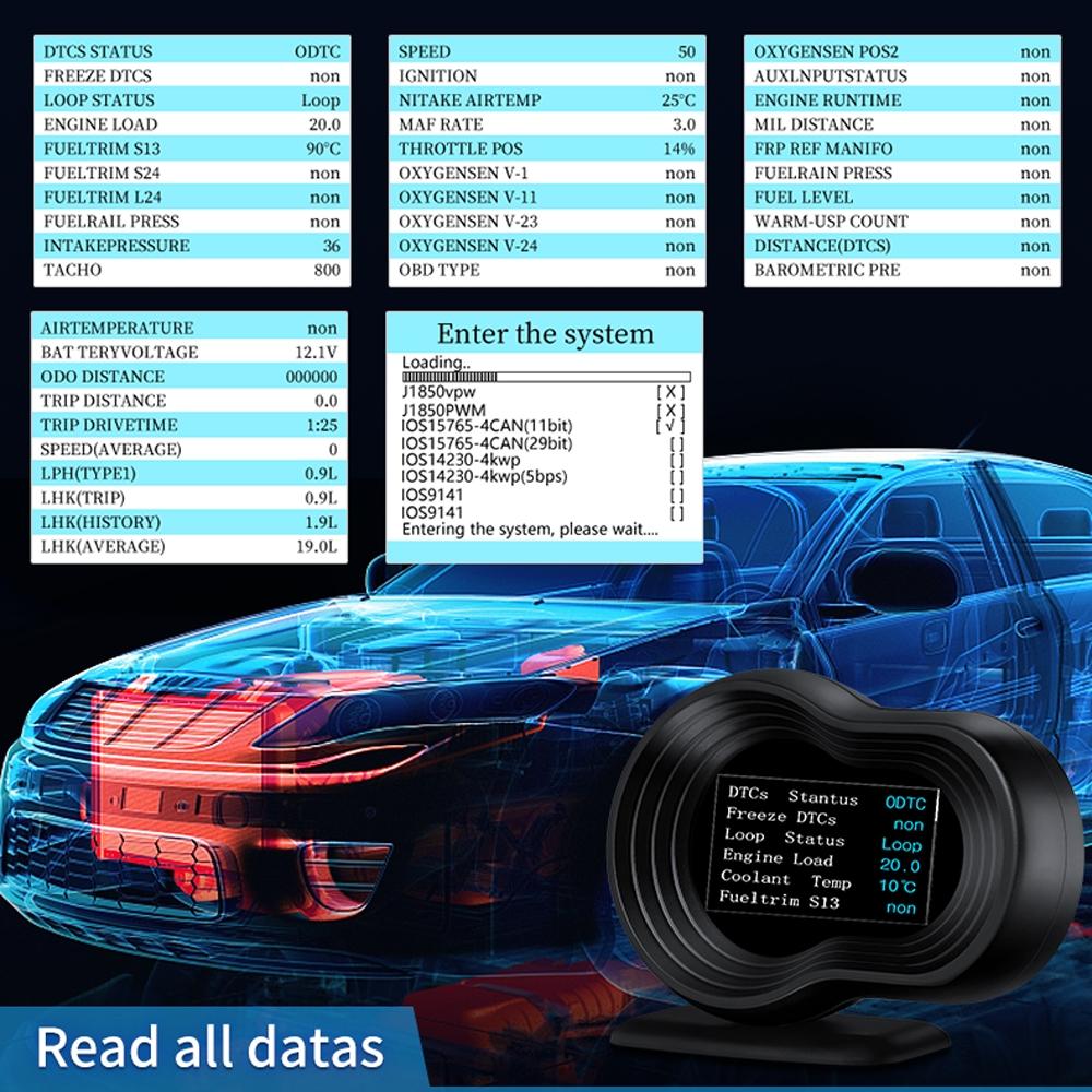 Car Hud Display Speed Water Temp Voltage Obd2 + Gps 7