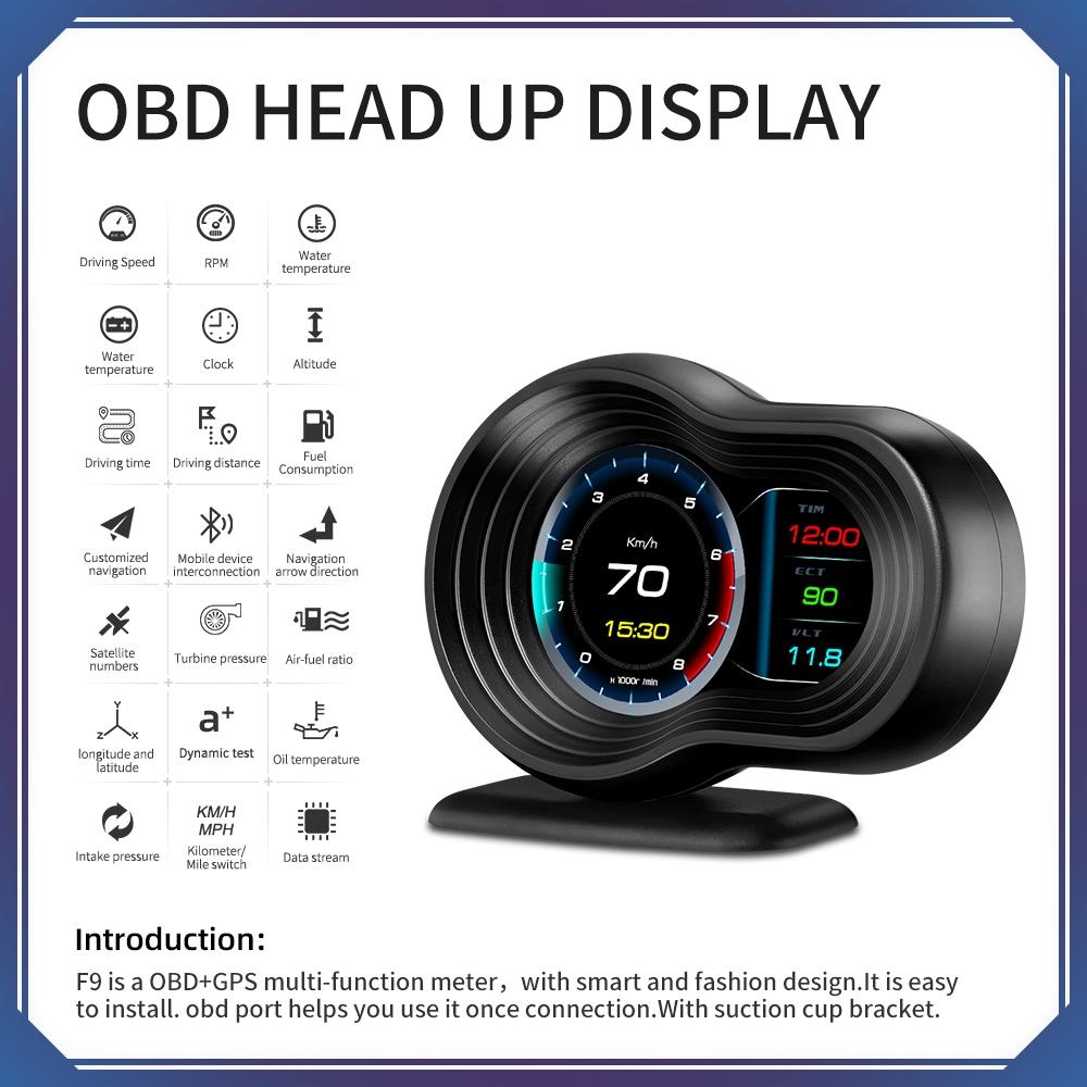 Car Hud Display Speed Water Temp Voltage Obd2 + Gps 9