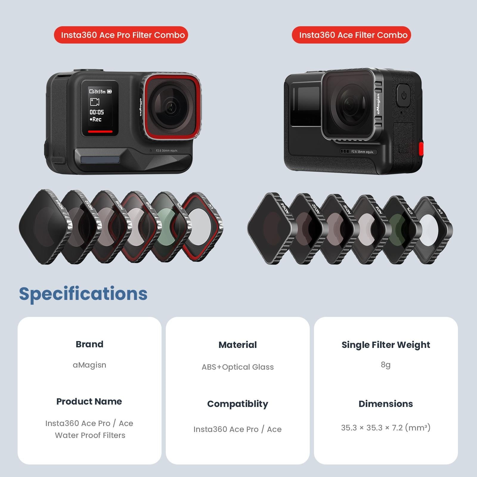 Waterproof Protective Goggles for Sports Camera - Magisn - For Insta360 Ace Cpl+Nd8+Nd16+Nd32 8