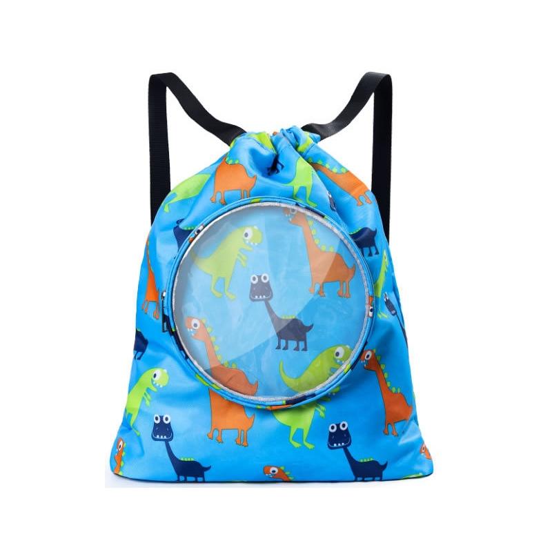 Blue Waterproof Drawstring Beach Bag L Size For Kids Wet & Dry Separation Shoulder Strap - Tibetan S 9