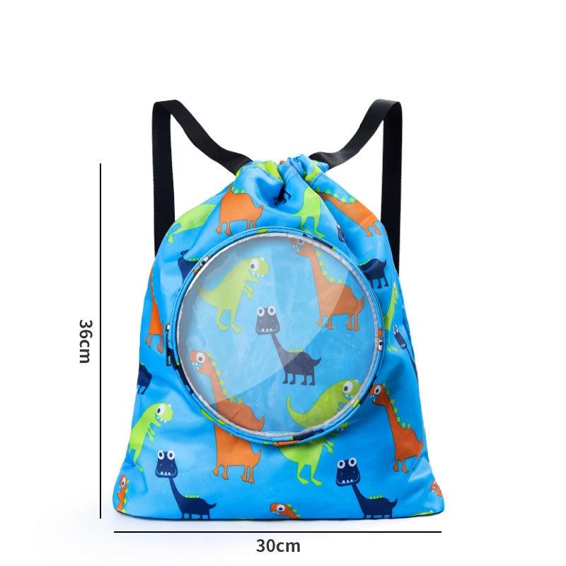 Blue Waterproof Drawstring Beach Bag L Size For Kids Wet & Dry Separation Shoulder Strap - Tibetan S 10