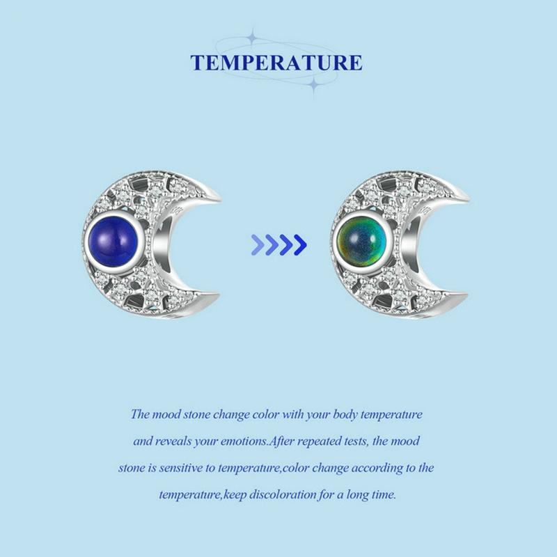 925 Sterling Silver Temperature Sensitive Moon Bead Bracelet 4