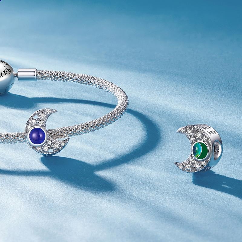 925 Sterling Silver Temperature Sensitive Moon Bead Bracelet 7