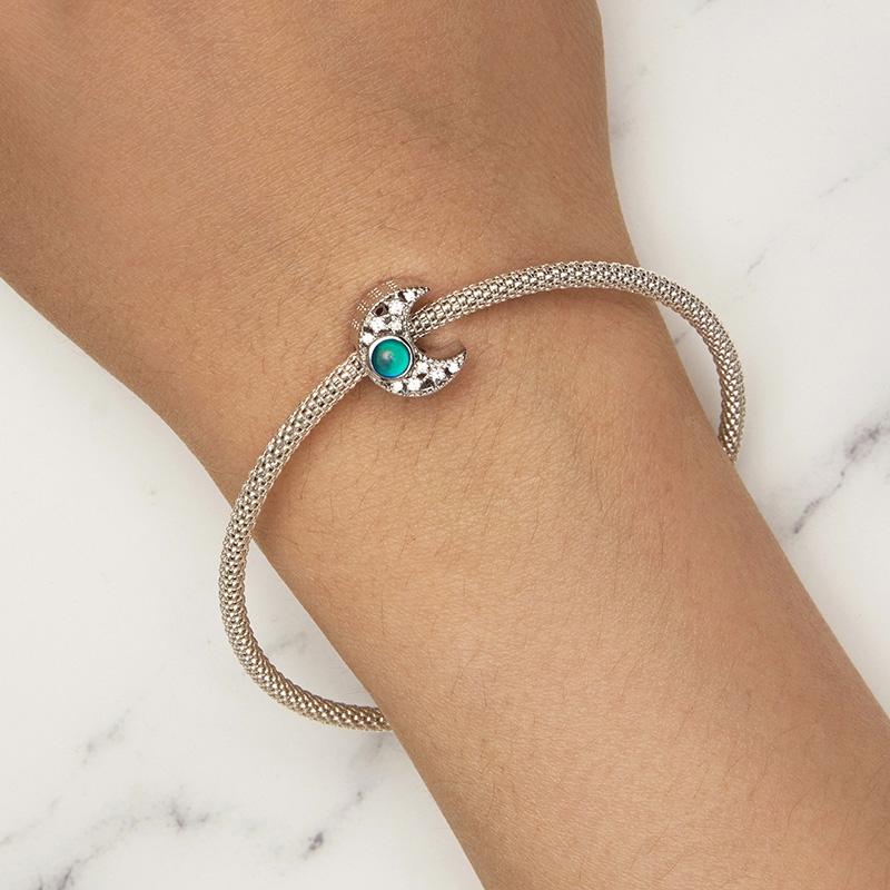 925 Sterling Silver Temperature Sensitive Moon Bead Bracelet 8