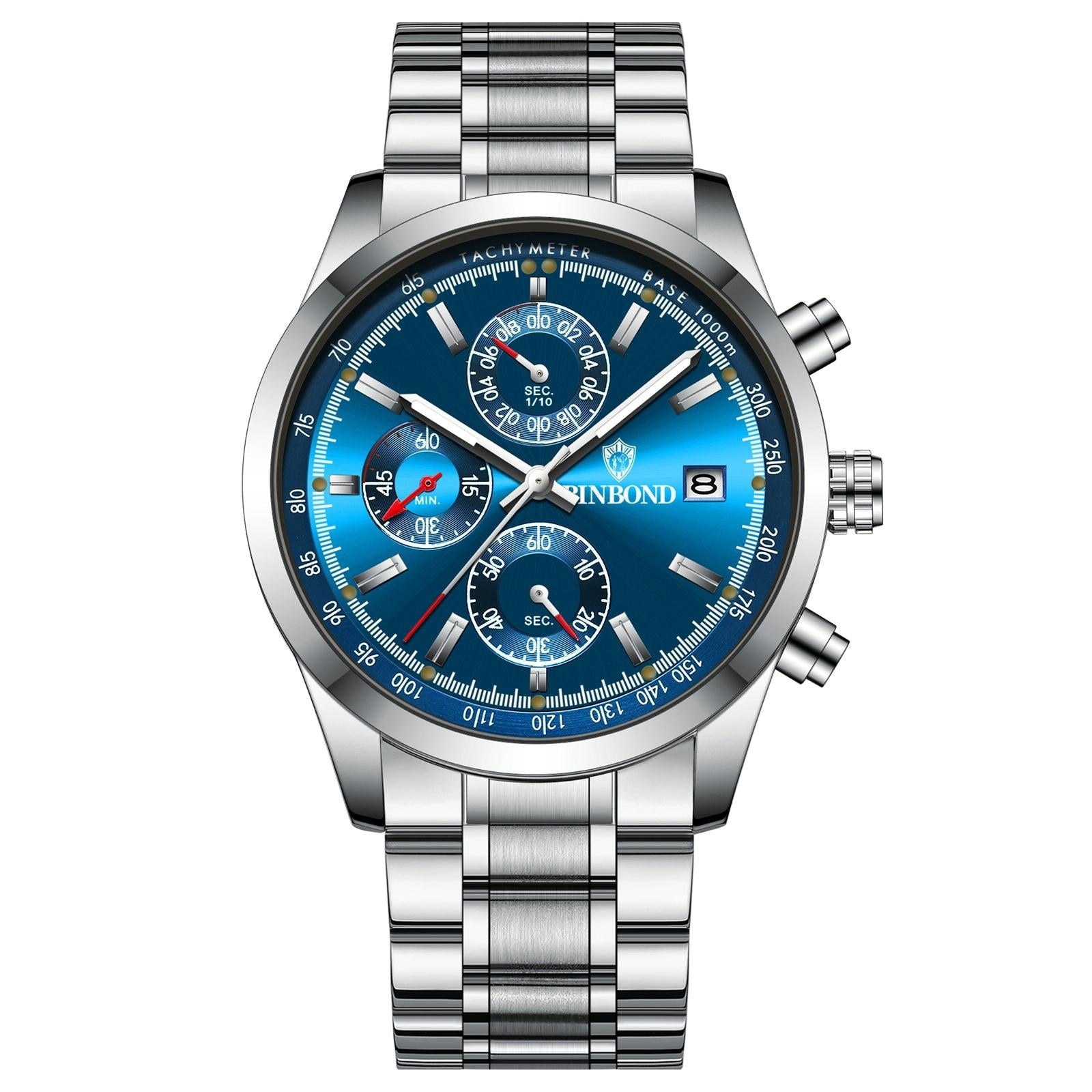 Waterproof Luminous Quartz Watch - Multifunctional 30m - White Steel-Blue