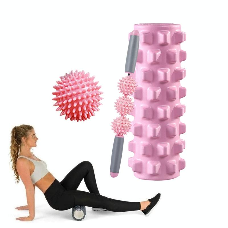 3-In-1 Eva Foam Roller Set 45Cm Length Pink Wolf Tooth 4