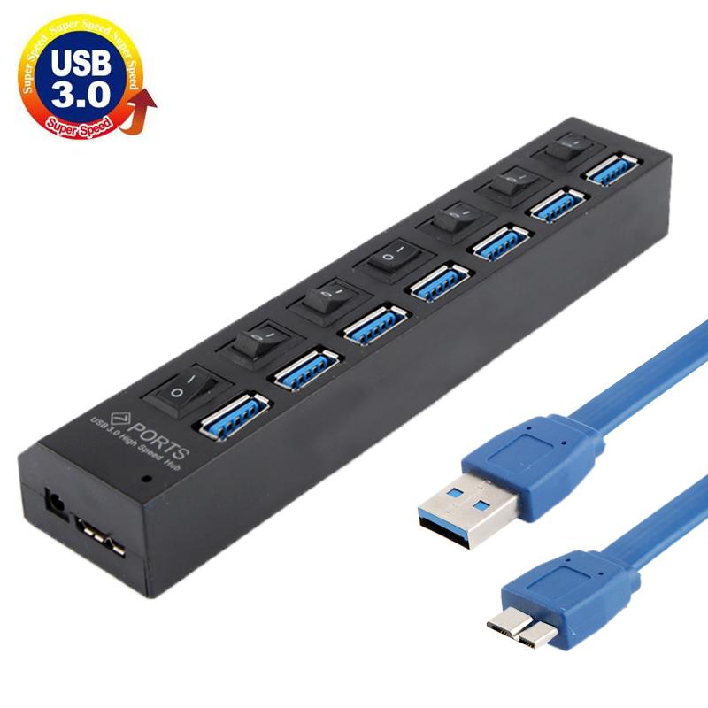 7-Port Usb 3.0 Hub 5Gbps Plug & Play 1Tb Support - Black 9
