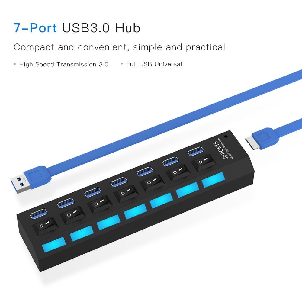 7-Port Usb 3.0 Hub 5Gbps Plug & Play 1Tb Support - Black 10