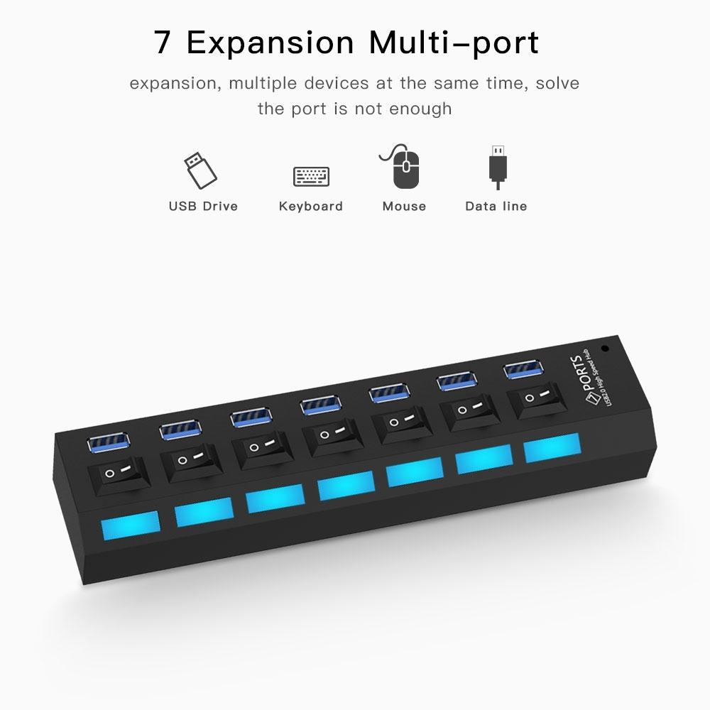 7-Port Usb 3.0 Hub 5Gbps Plug & Play 1Tb Support - Black 11