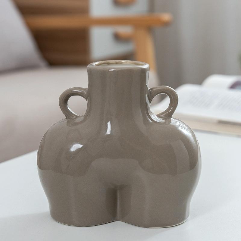 Small Bright Gray Ceramic Vase for Home Decor and Dried Flower Arrangements 3