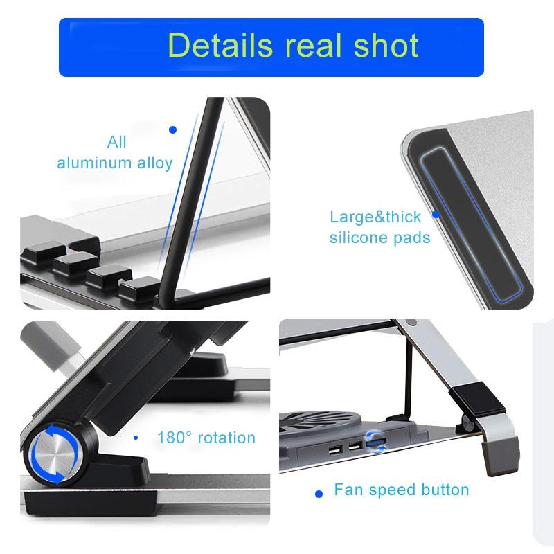 Portable Foldable Laptop Stand with Adjustable Fan - Aluminum 6
