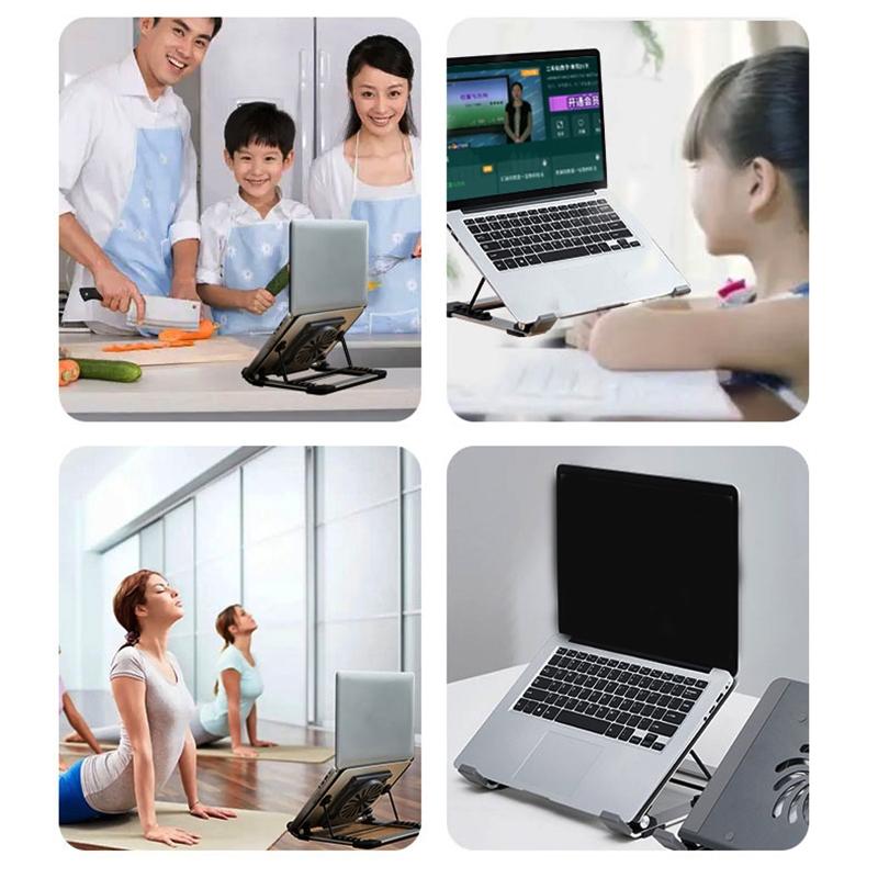 Portable Foldable Laptop Stand with Adjustable Fan - Aluminum 7