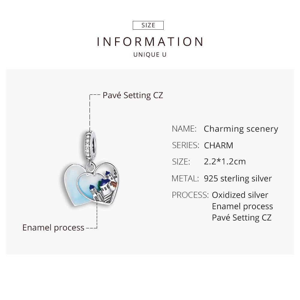 925 Sterling Silver Charming Scenery Heart Pendant For Diy Bracelet Or Necklace 6