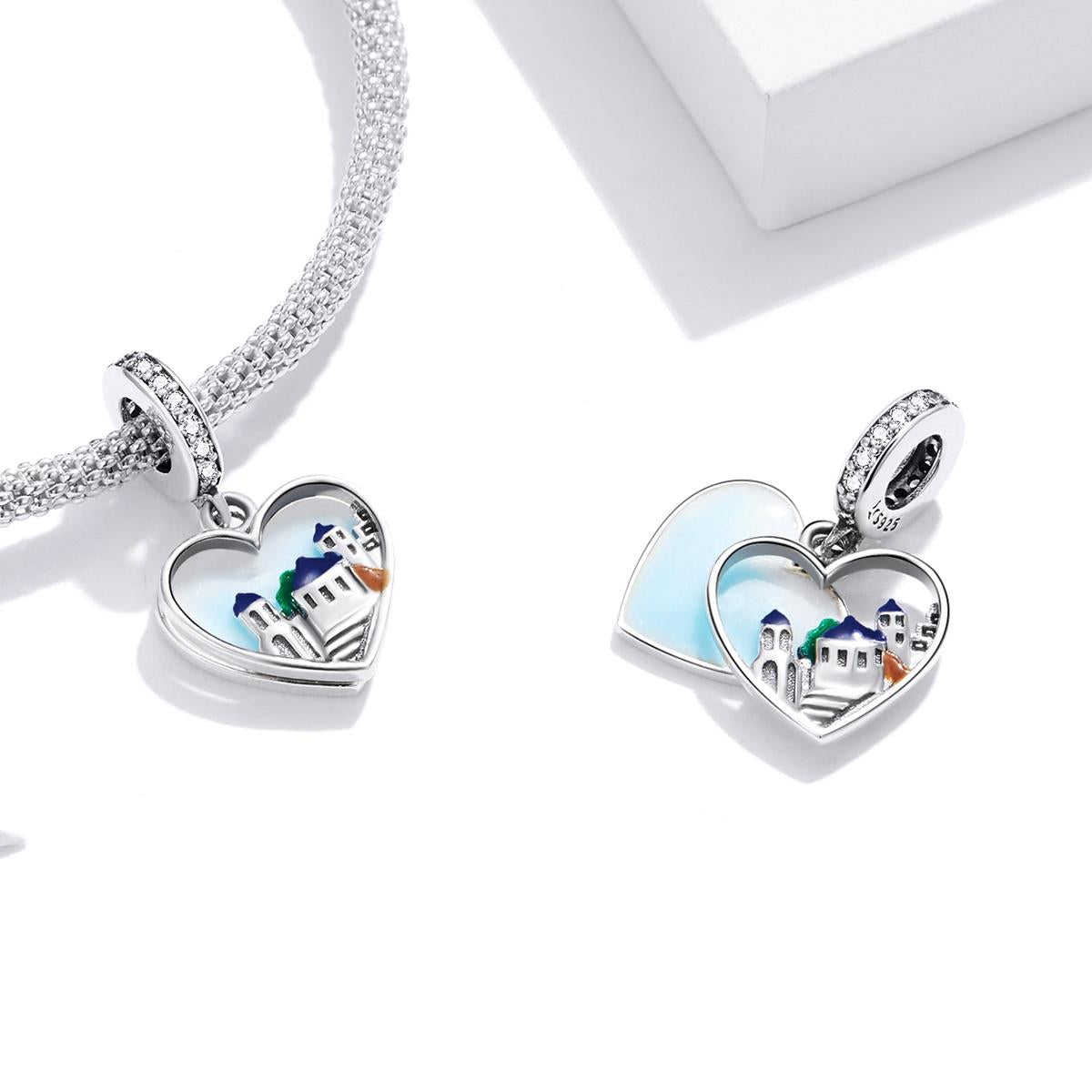 925 Sterling Silver Charming Scenery Heart Pendant For Diy Bracelet Or Necklace 7