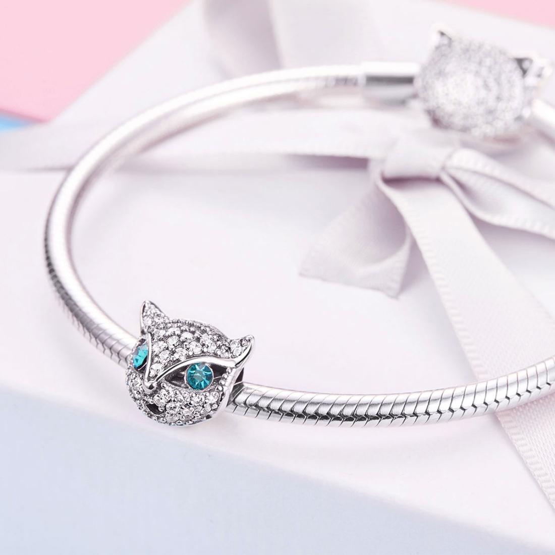 925 Sterling Silver Cat Beaded Bracelet With Diamond Star Beads 7
