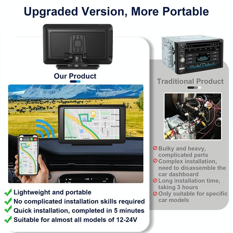 7 Touch Display Car Navigator with Wireless Carplay Bluetooth and Reversing Image - Portable and Smart 6