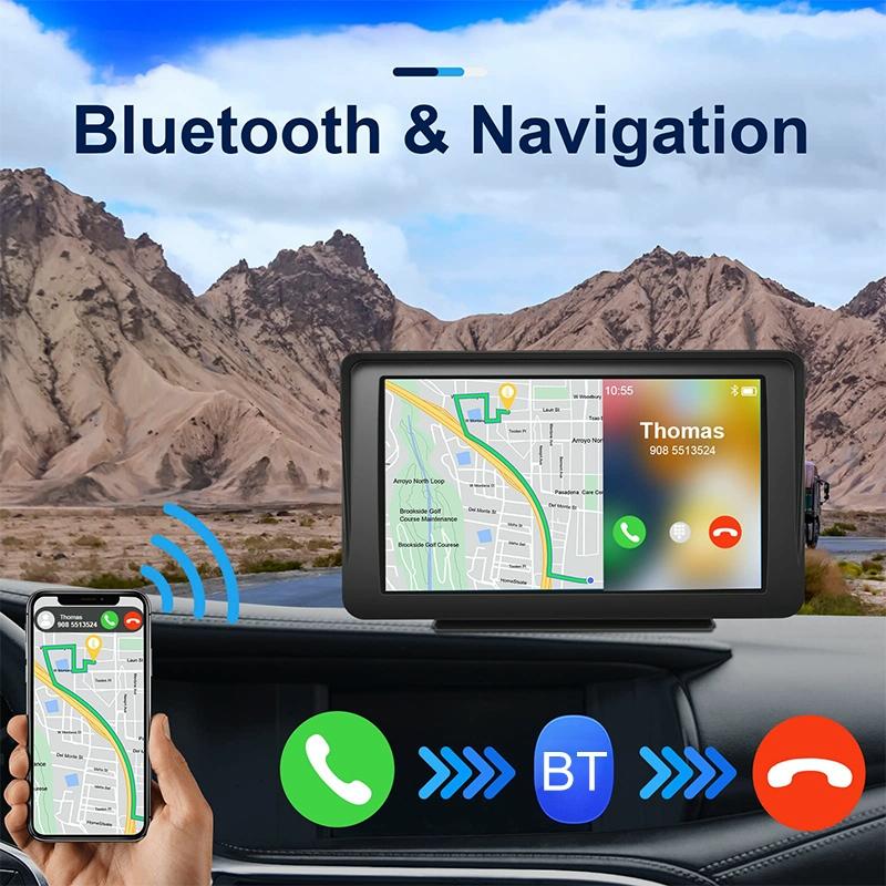 7 Touch Display Car Navigator with Wireless Carplay Bluetooth and Reversing Image - Portable and Smart 7