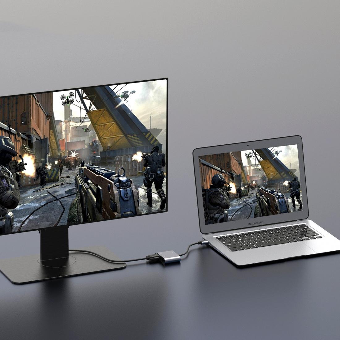 Usb To Hdmi / Vga / Audio Adapter 3-In-1 Hub 6